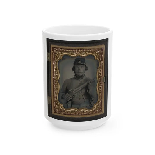 Unidentified Soldier In Uniform And Company K Hat With Musket; Confederate Or Union (U.S. Civil War) White Coffee Mug-15oz-Go Mug Yourself