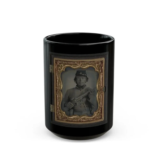 Unidentified Soldier In Uniform And Company K Hat With Musket; Confederate Or Union (U.S. Civil War) Black Coffee Mug 15oz - Go Mug Yourself