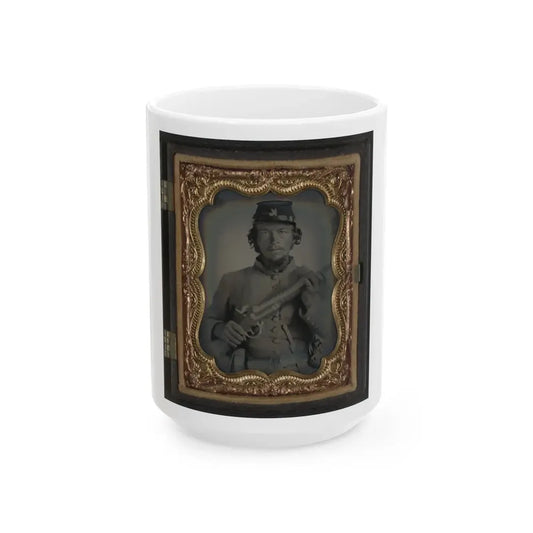 Unidentified Soldier In Uniform And Company K Hat With Musket; Confederate Or Union (U.S. Civil War) White Coffee Mug 15oz - Go Mug Yourself