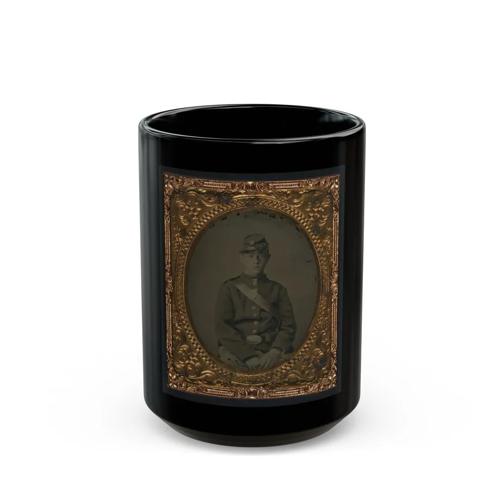 Unidentified Soldier In Uniform And Kepi With Cap Box (U.S. Civil War) Black Coffee Mug-15oz-Go Mug Yourself