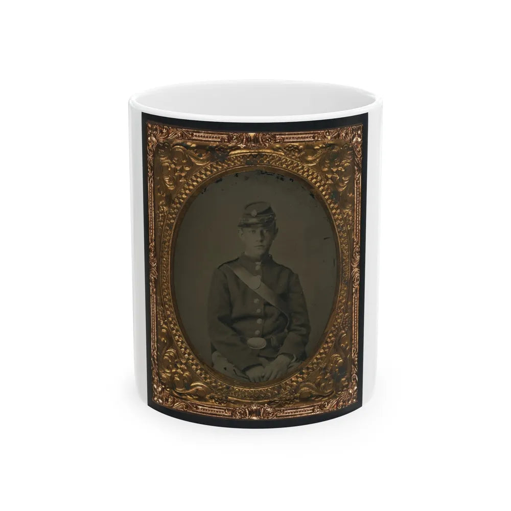 Unidentified Soldier In Uniform And Kepi With Cap Box (U.S. Civil War) White Coffee Mug-11oz-Go Mug Yourself