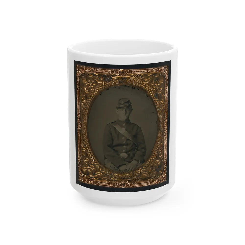 Unidentified Soldier In Uniform And Kepi With Cap Box (U.S. Civil War) White Coffee Mug-15oz-Go Mug Yourself