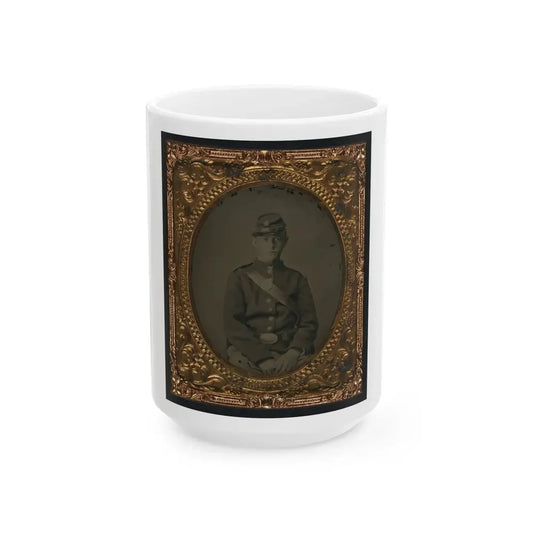 Unidentified Soldier In Uniform And Kepi With Cap Box (U.S. Civil War) White Coffee Mug 15oz - Go Mug Yourself