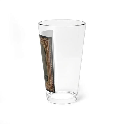 Unidentified Soldier In Uniform With Arm In Sling In Front Of Painted Backdrop Showing Military Camp And American Flag (U.S. Civil War) Pint Glass 16oz - Go Mug Yourself