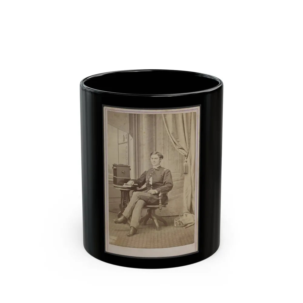 Unidentified Soldier In Uniform With Cabinet Stereograph Viewer (U.S. Civil War) Black Coffee Mug-11oz-Go Mug Yourself