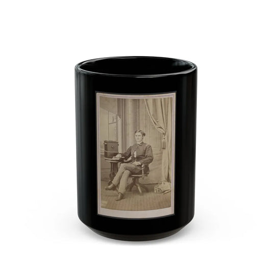 Unidentified Soldier In Uniform With Cabinet Stereograph Viewer (U.S. Civil War) Black Coffee Mug-15oz-Go Mug Yourself