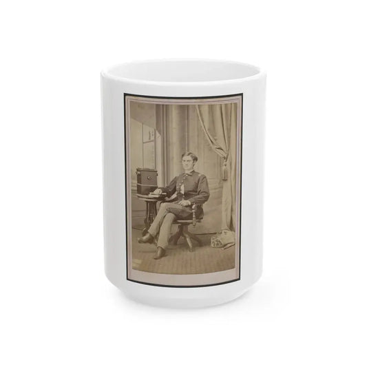 Unidentified Soldier In Uniform With Cabinet Stereograph Viewer (U.S. Civil War) White Coffee Mug 15oz - Go Mug Yourself