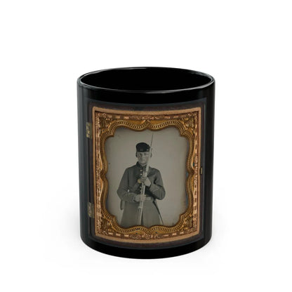 Unidentified Soldier In Uniform With Company H Hat Holding Bayoneted Musket (U.S. Civil War) Black Coffee Mug-11oz-Go Mug Yourself