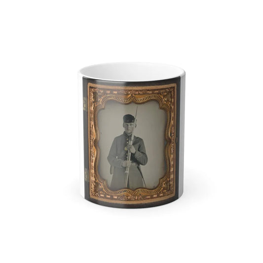 Unidentified Soldier in Uniform With Company H Hat Holding Bayoneted Musket (U.S. Civil War) Color Changing Coffee Mug 11oz-11oz-Go Mug Yourself