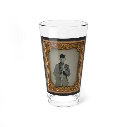 Unidentified Soldier In Uniform With Company H Hat Holding Bayoneted Musket (U.S. Civil War) Pint Glass 16oz 16oz - Go Mug Yourself