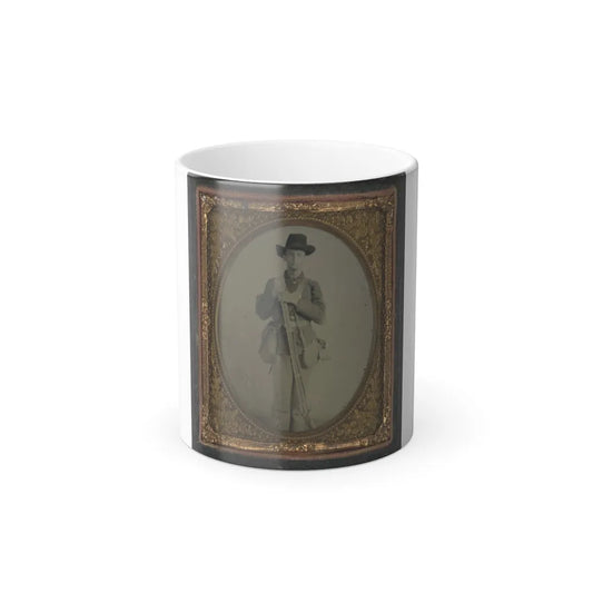 Unidentified Soldier in Uniform With Musket, Canteen, Cup, and Haversack; Either Confederate or Union (U.S. Civil War) Color Changing Coffee Mug 11oz-11oz-Go Mug Yourself