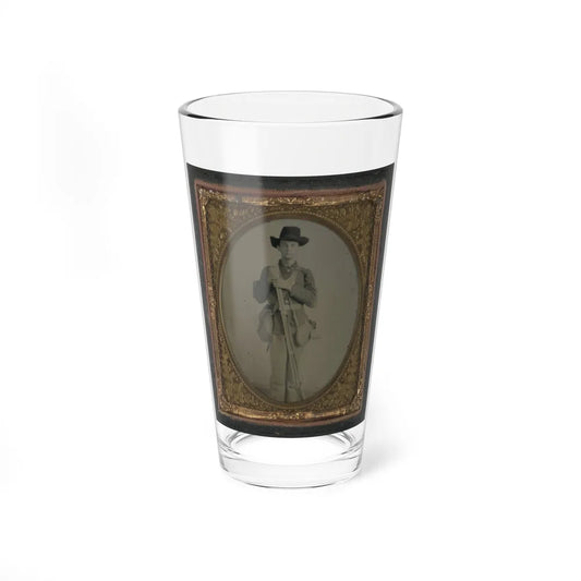 Unidentified Soldier In Uniform With Musket, Canteen, Cup, And Haversack; Either Confederate Or Union (U.S. Civil War) Pint Glass 16oz-16oz-Go Mug Yourself