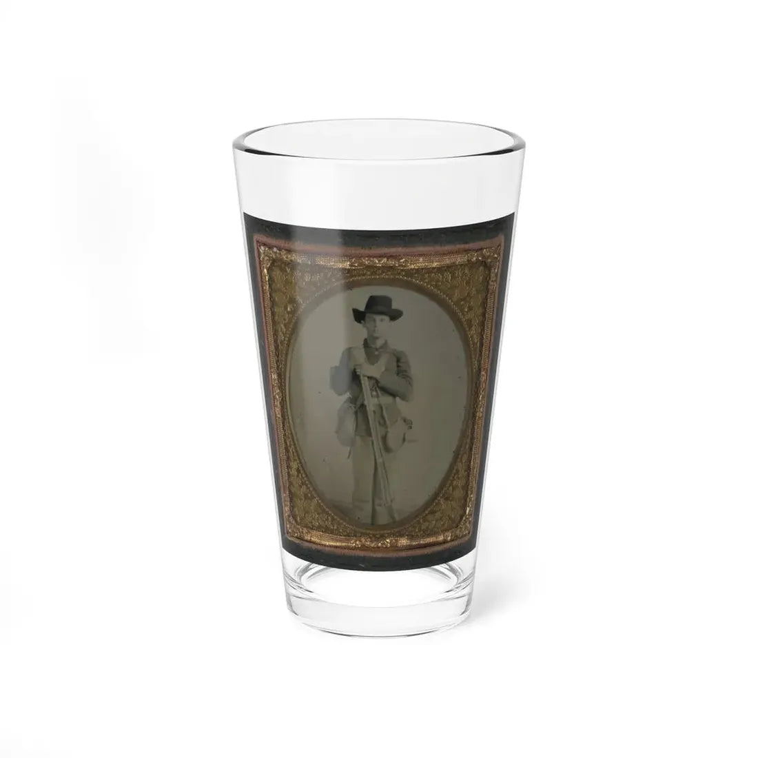 Unidentified Soldier In Uniform With Musket, Canteen, Cup, And Haversack; Either Confederate Or Union (U.S. Civil War) Pint Glass 16oz 16oz - Go Mug Yourself
