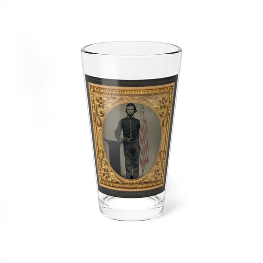 Unidentified Soldier In Union Artillery Uniform Standing Next To Pedestal Holding Revolver And American Flag (U.S. Civil War) Pint Glass 16oz-16oz-Go Mug Yourself