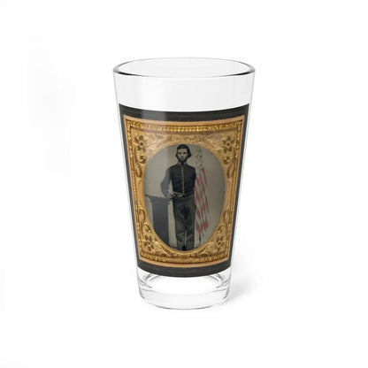 Unidentified Soldier In Union Artillery Uniform Standing Next To Pedestal Holding Revolver And American Flag (U.S. Civil War) Pint Glass 16oz 16oz - Go Mug Yourself
