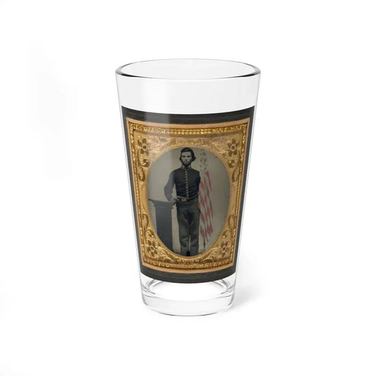 Unidentified Soldier In Union Artillery Uniform Standing Next To Pedestal Holding Revolver And American Flag (U.S. Civil War) Pint Glass 16oz 16oz - Go Mug Yourself