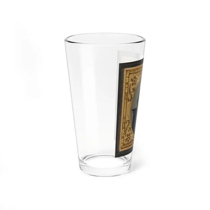 Unidentified Soldier In Union Artillery Uniform Standing Next To Pedestal Holding Revolver And American Flag (U.S. Civil War) Pint Glass 16oz - Go Mug Yourself