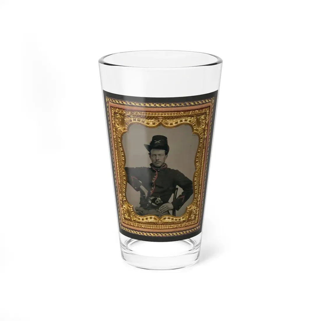 Unidentified Soldier In Union Artillery Uniform With Hardee Hat And Revolver (U.S. Civil War) Pint Glass 16oz 16oz - Go Mug Yourself
