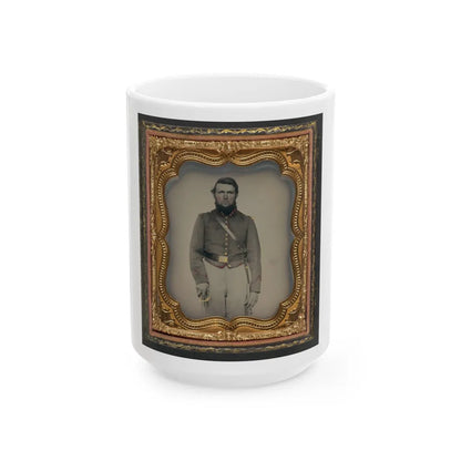 Unidentified Soldier In Union Artillery Uniform With Red Piping Holding Sword (U.S. Civil War) White Coffee Mug-15oz-Go Mug Yourself