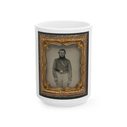 Unidentified Soldier In Union Artillery Uniform With Red Piping Holding Sword (U.S. Civil War) White Coffee Mug 15oz - Go Mug Yourself