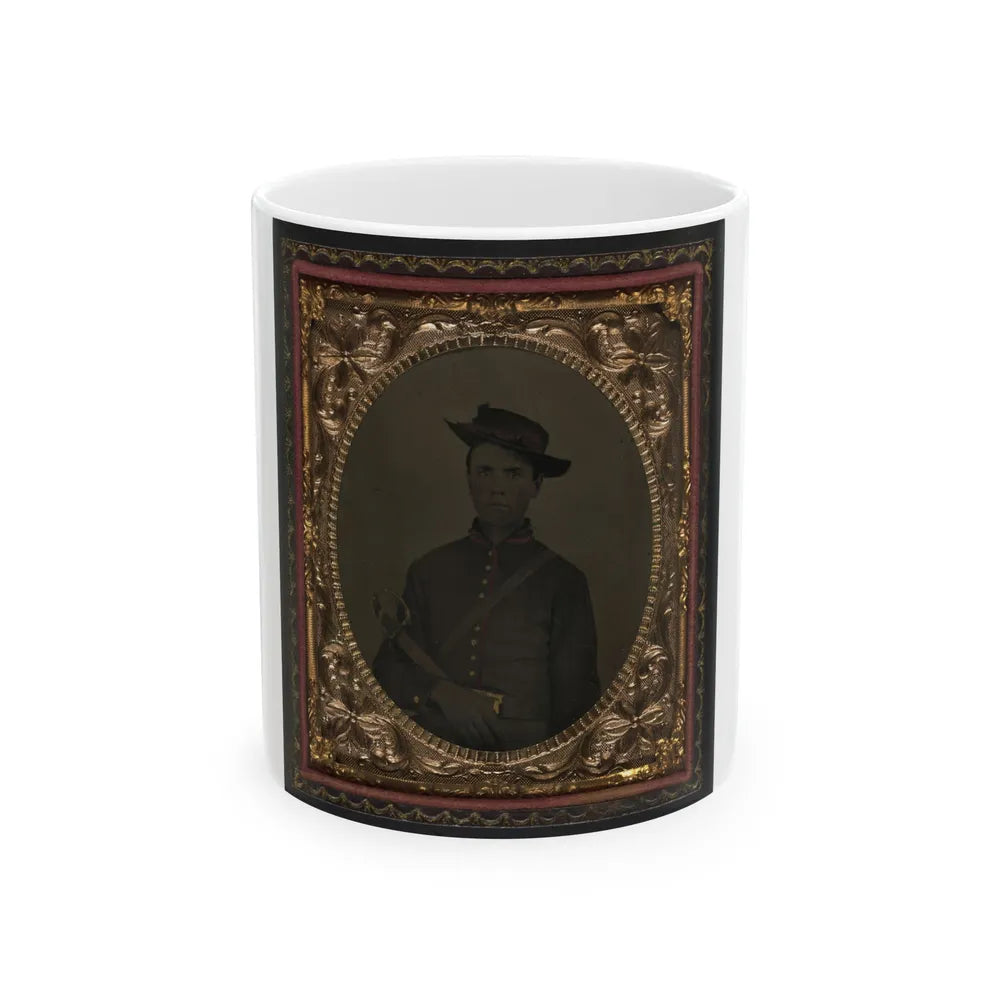 Unidentified Soldier In Union Artillery Uniform With Sword (U.S. Civil War) White Coffee Mug-11oz-Go Mug Yourself