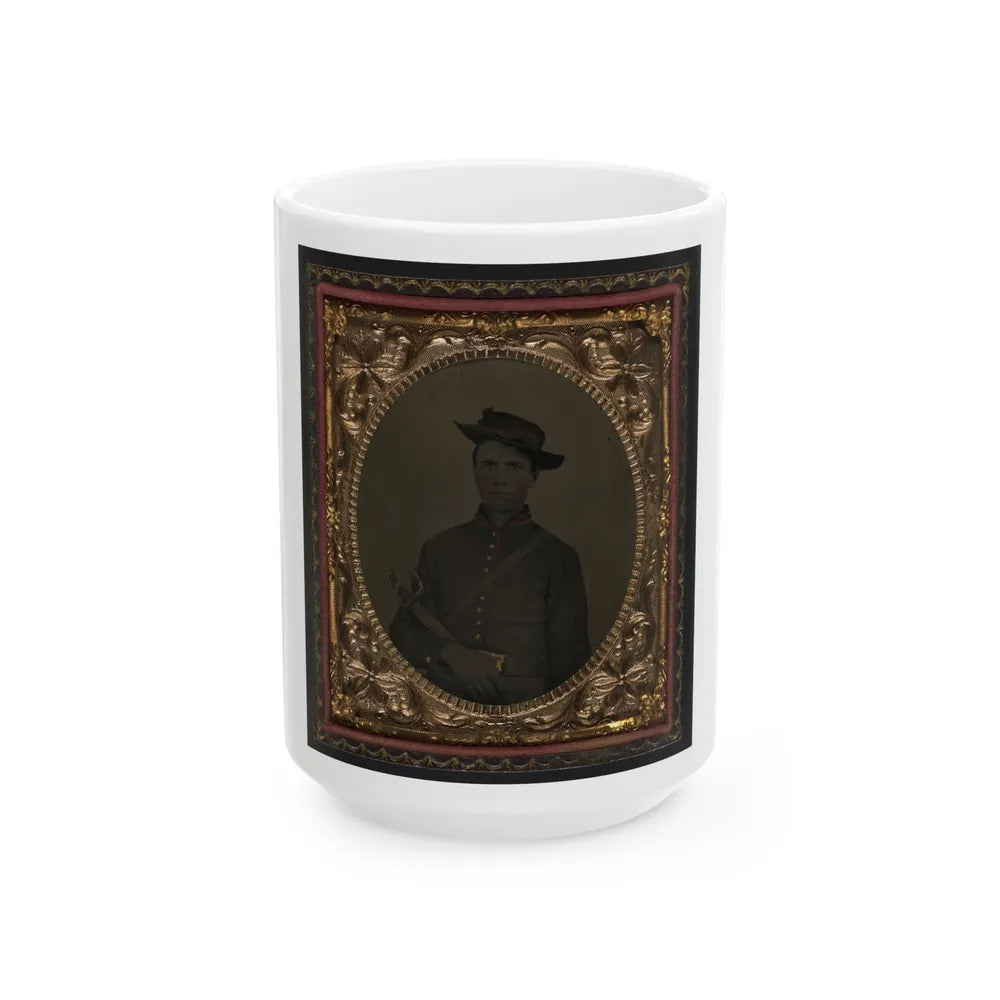 Unidentified Soldier In Union Artillery Uniform With Sword (U.S. Civil War) White Coffee Mug-15oz-Go Mug Yourself