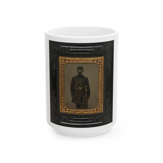 Unidentified Soldier In Union Captain's Frock Coat And Officer's Sash With Sheathed Sword And Revolver (U.S. Civil War) White Coffee Mug 15oz - Go Mug Yourself