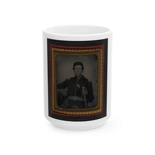 Unidentified Soldier In Union Captain's Uniform With Artillery Saber (U.S. Civil War) White Coffee Mug 15oz - Go Mug Yourself