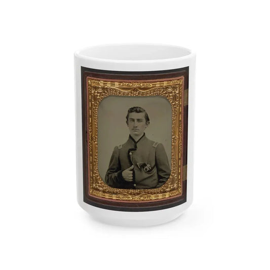 Unidentified Soldier In Union Captain's Uniform With Revolver In Breast Pocket (U.S. Civil War) White Coffee Mug 15oz - Go Mug Yourself
