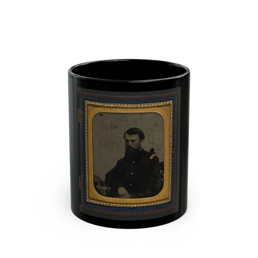 Unidentified Soldier In Union Captain Uniform Resting Arm On Table With Kepi On Top (U.S. Civil War) Black Coffee Mug-11oz-Go Mug Yourself