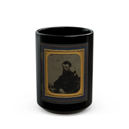 Unidentified Soldier In Union Captain Uniform Resting Arm On Table With Kepi On Top (U.S. Civil War) Black Coffee Mug-15oz-Go Mug Yourself