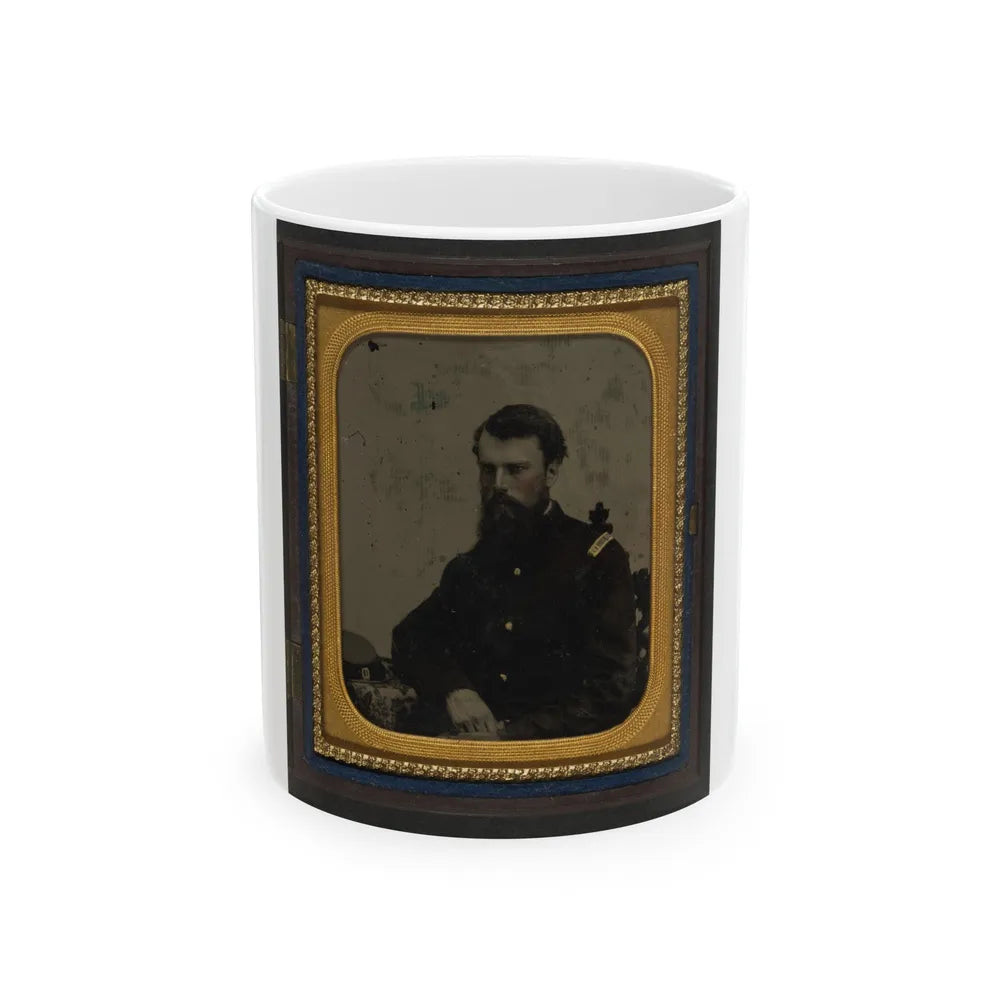 Unidentified Soldier In Union Captain Uniform Resting Arm On Table With Kepi On Top (U.S. Civil War) White Coffee Mug-11oz-Go Mug Yourself