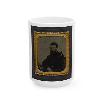 Unidentified Soldier In Union Captain Uniform Resting Arm On Table With Kepi On Top (U.S. Civil War) White Coffee Mug-15oz-Go Mug Yourself