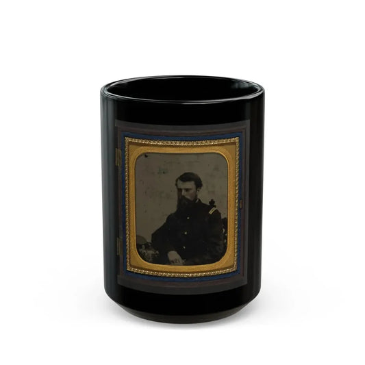 Unidentified Soldier In Union Captain Uniform Resting Arm On Table With Kepi On Top (U.S. Civil War) Black Coffee Mug 15oz - Go Mug Yourself