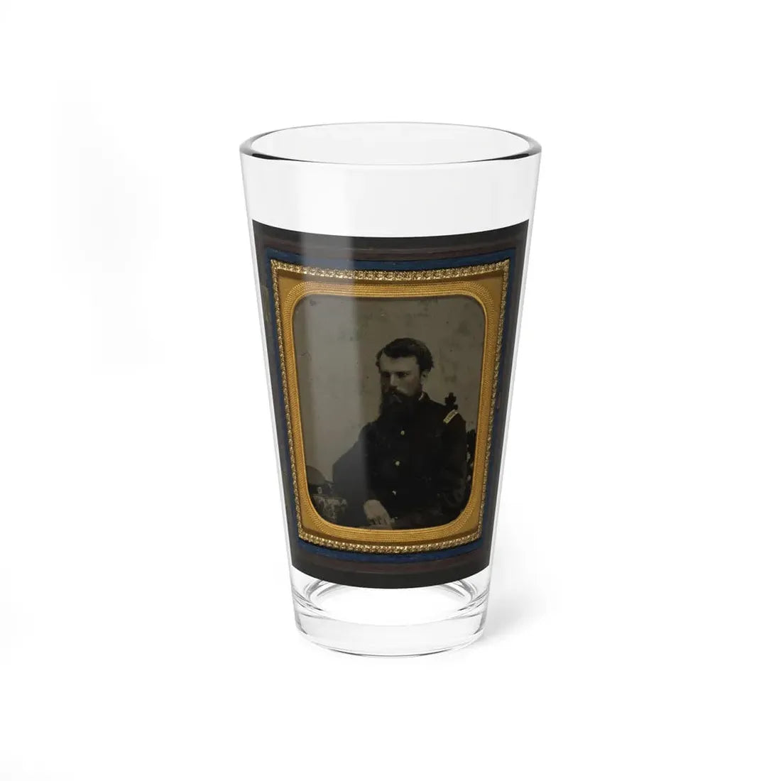 Unidentified Soldier In Union Captain Uniform Resting Arm On Table With Kepi On Top (U.S. Civil War) Pint Glass 16oz 16oz - Go Mug Yourself