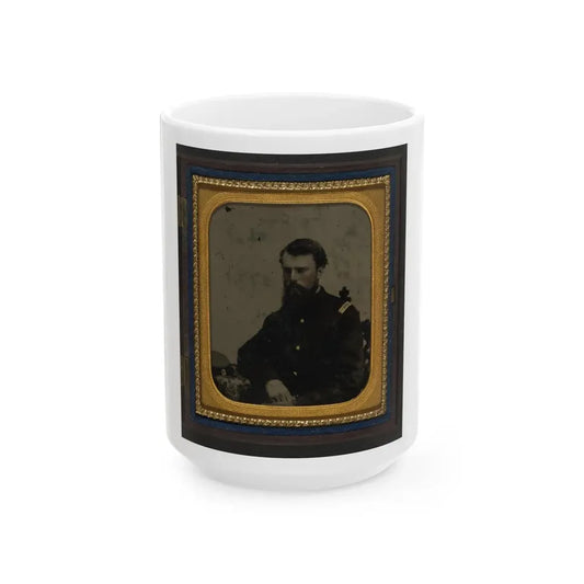 Unidentified Soldier In Union Captain Uniform Resting Arm On Table With Kepi On Top (U.S. Civil War) White Coffee Mug 15oz - Go Mug Yourself