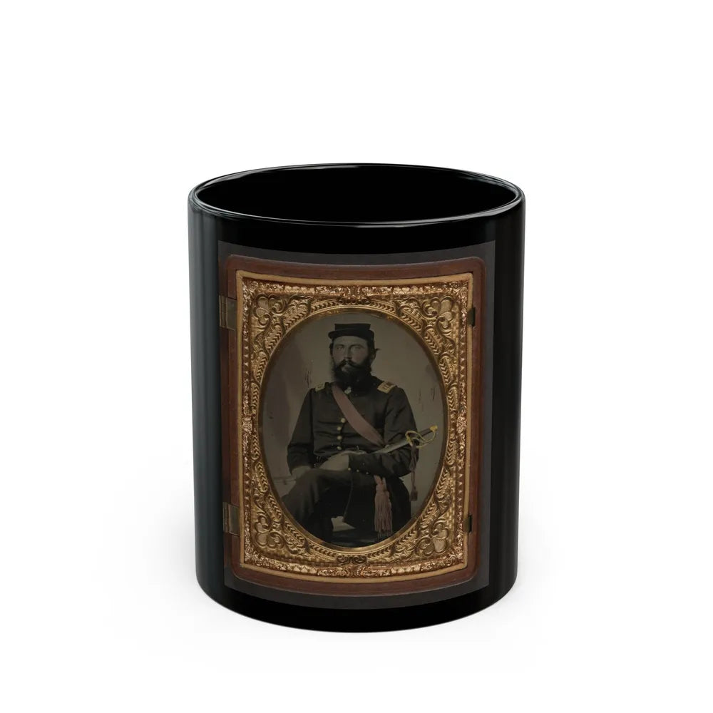 Unidentified Soldier In Union Captain Uniform With Crimson Sash Holding Cavalry Saber (U.S. Civil War) Black Coffee Mug-11oz-Go Mug Yourself