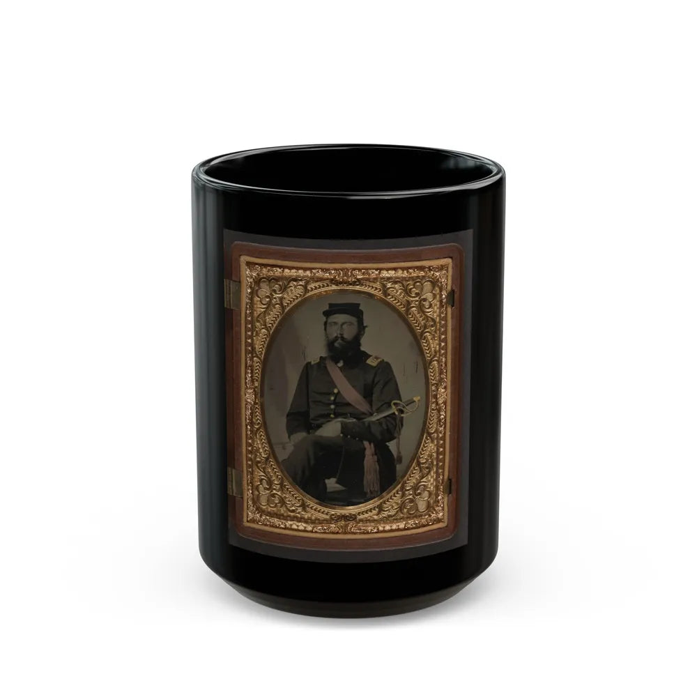 Unidentified Soldier In Union Captain Uniform With Crimson Sash Holding Cavalry Saber (U.S. Civil War) Black Coffee Mug-15oz-Go Mug Yourself