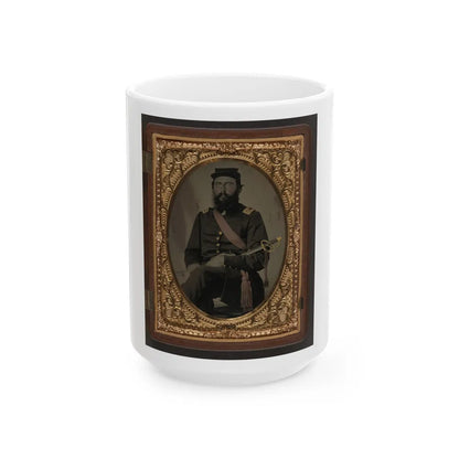 Unidentified Soldier In Union Captain Uniform With Crimson Sash Holding Cavalry Saber (U.S. Civil War) White Coffee Mug-15oz-Go Mug Yourself