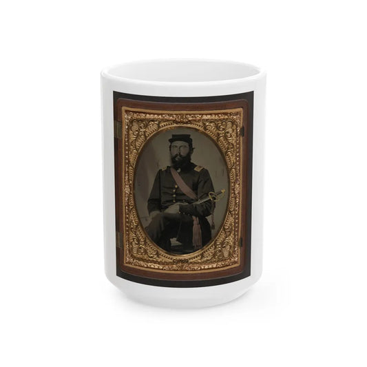 Unidentified Soldier In Union Captain Uniform With Crimson Sash Holding Cavalry Saber (U.S. Civil War) White Coffee Mug-15oz-Go Mug Yourself