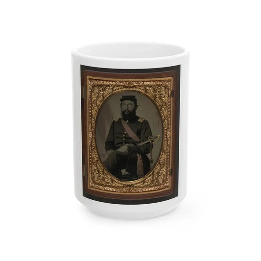 Unidentified Soldier In Union Captain Uniform With Crimson Sash Holding Cavalry Saber (U.S. Civil War) White Coffee Mug 15oz - Go Mug Yourself