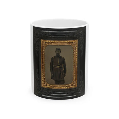 Unidentified Soldier In Union Captain's Frock Coat And Officer's Sash With Sheathed Sword And Revolver (U.S. Civil War) White Coffee Mug-11oz-Go Mug Yourself