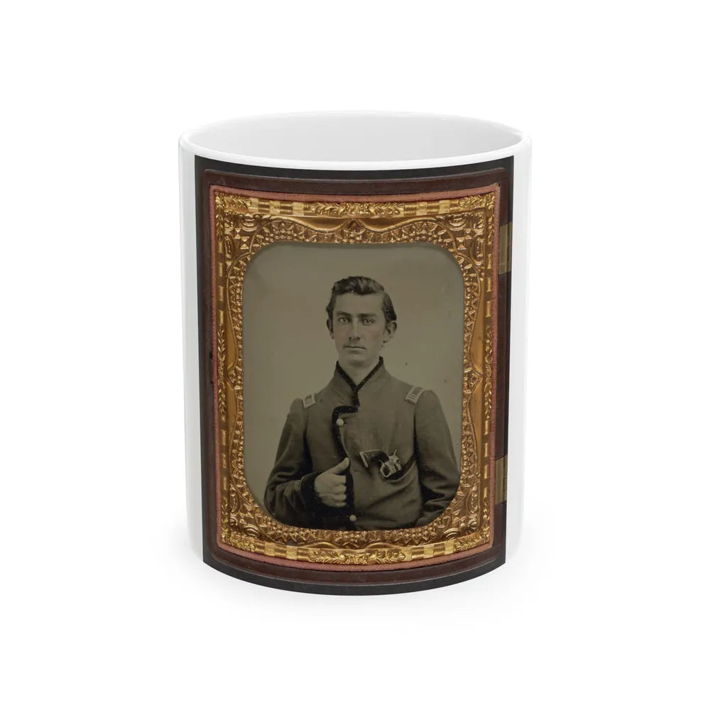 Unidentified Soldier In Union Captain's Uniform With Revolver In Breast Pocket (U.S. Civil War) White Coffee Mug-11oz-Go Mug Yourself