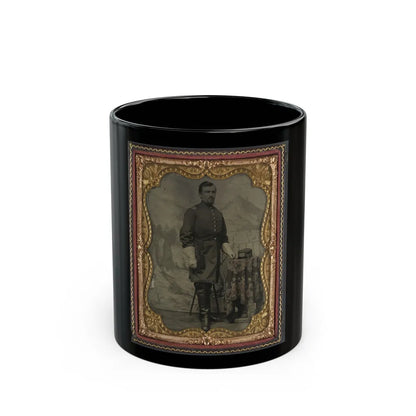 Unidentified Soldier In Union Captain's Uniform With U.S. Medical Service Hat In Front Of Painted Backdrop Showing Landscape (U.S. Civil War) Black Coffee Mug-11oz-Go Mug Yourself