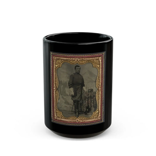 Unidentified Soldier In Union Captain's Uniform With U.S. Medical Service Hat In Front Of Painted Backdrop Showing Landscape (U.S. Civil War) Black Coffee Mug-15oz-Go Mug Yourself