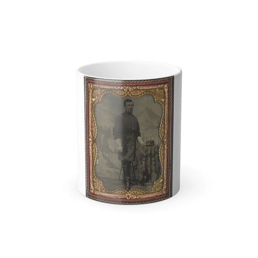 Unidentified Soldier in Union Captain's Uniform With U.S. Medical Service Hat in Front of Painted Backdrop Showing Landscape (U.S. Civil War) Color Changing Coffee Mug 11oz-11oz-Go Mug Yourself