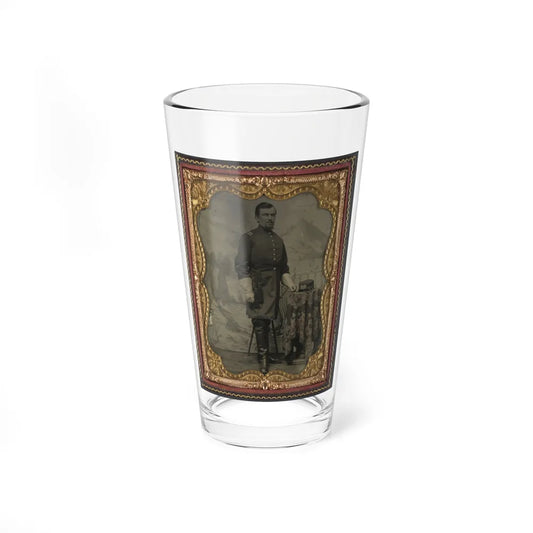 Unidentified Soldier In Union Captain's Uniform With U.S. Medical Service Hat In Front Of Painted Backdrop Showing Landscape (U.S. Civil War) Pint Glass 16oz-16oz-Go Mug Yourself