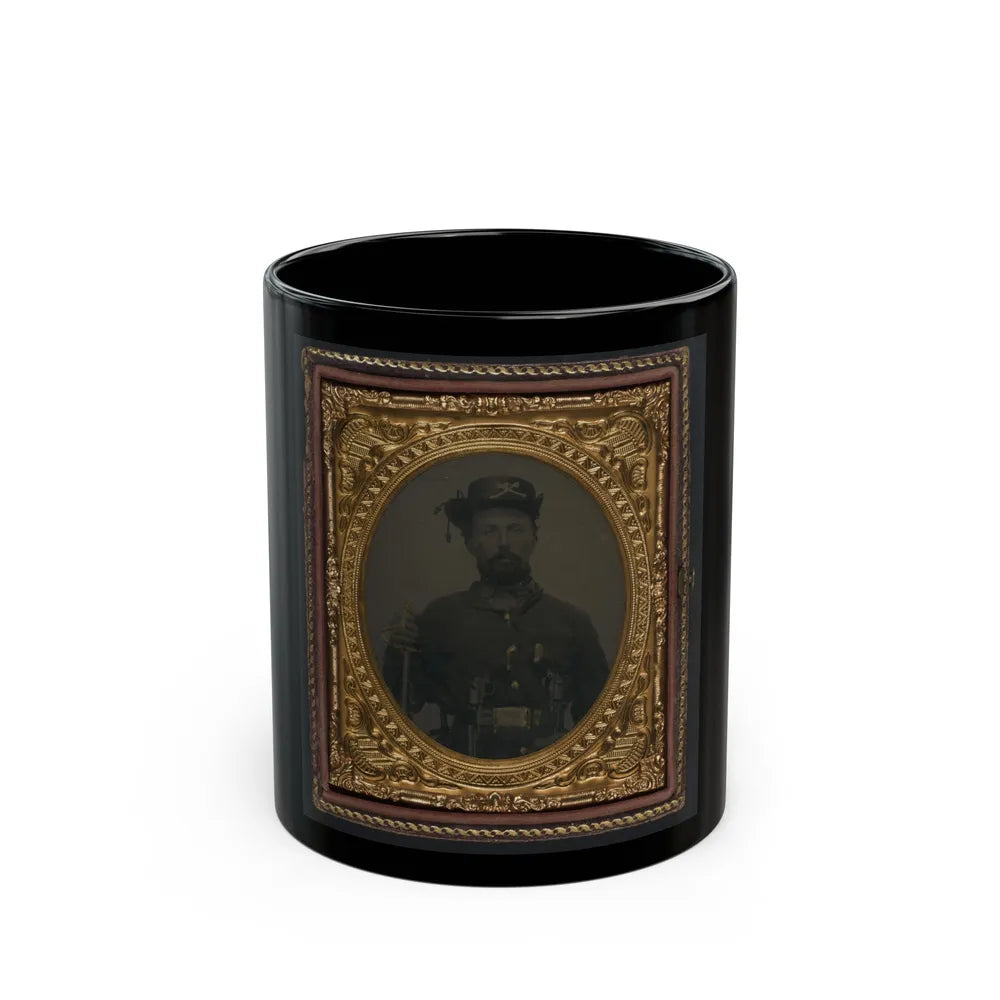 Unidentified Soldier In Union Cavalry Uniform And Hardee Hat With Cavalry Saber And Dual Revolvers (U.S. Civil War) Black Coffee Mug-11oz-Go Mug Yourself