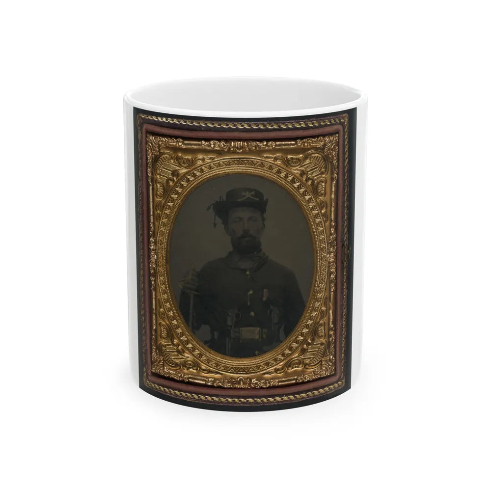 Unidentified Soldier In Union Cavalry Uniform And Hardee Hat With Cavalry Saber And Dual Revolvers (U.S. Civil War) White Coffee Mug-11oz-Go Mug Yourself