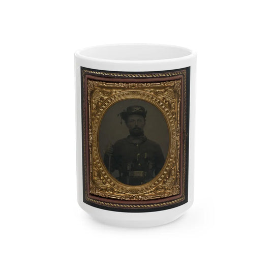 Unidentified Soldier In Union Cavalry Uniform And Hardee Hat With Cavalry Saber And Dual Revolvers (U.S. Civil War) White Coffee Mug-15oz-Go Mug Yourself